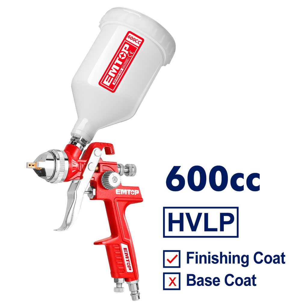 PISTOLA DE AIRE GRAVEDAD INDUSTRIAL 600CC 1.4MM HVLP REGULABLE - EMTOP