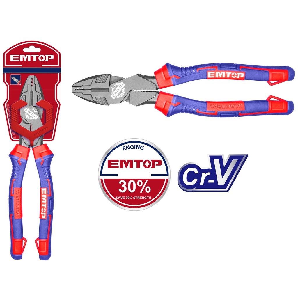 ALICATE ELECTRICISTA INDUSTRIAL 9.5&quot; MANGO CAUCHO ALTO APALANCAMIENTO - EMTOP